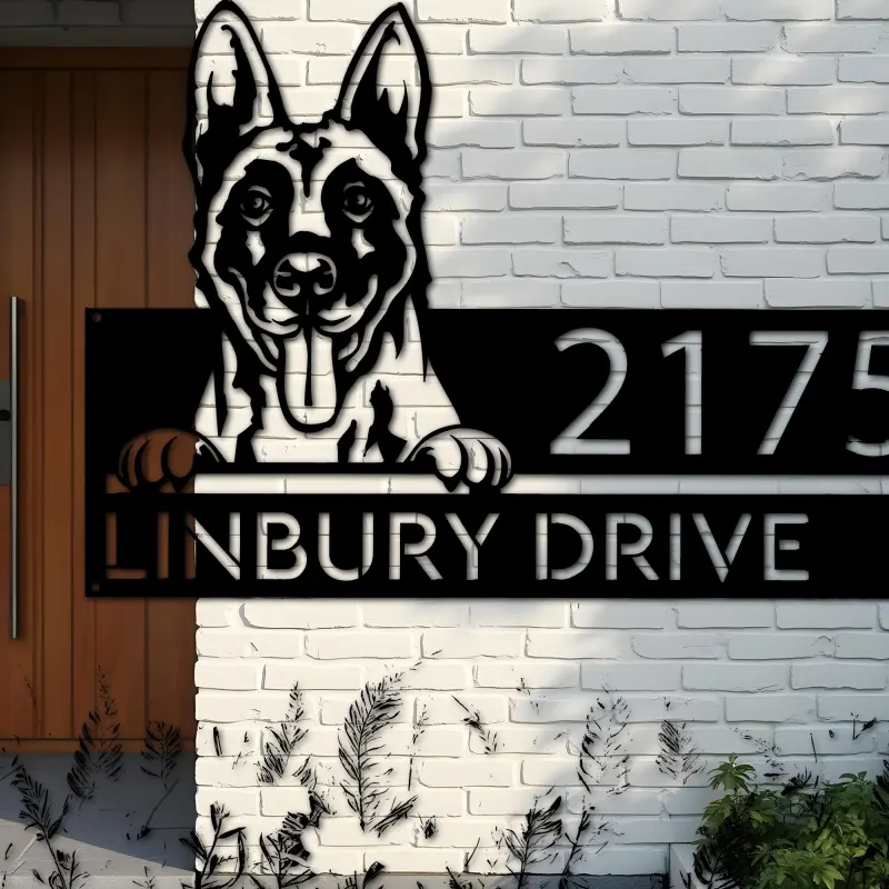 Custom Metal Belgian Malinois dog cute puppy Metal Address Sign House number Hanging Address Plaque Yard Sign Outdoor decor