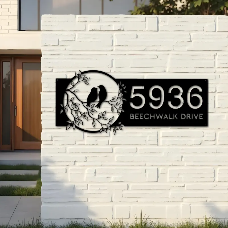 Custom Metal Birds couple Metal Address Sign, House number, Outdoor Number Signage, Yard Sign Address Plate
