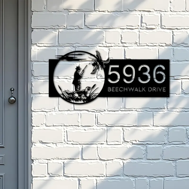 Custom Metal Duck Hunting Hunter Metal Address Sign, House number, Outdoor Number Signage, Yard Sign Address Plate