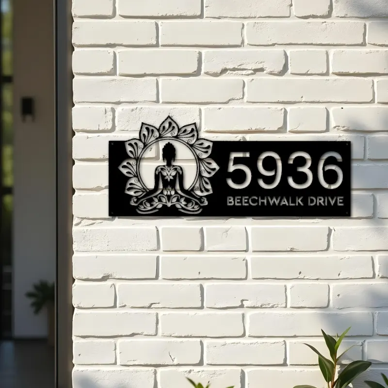 Custom Metal Yoga mandala meditation Metal Address Sign, House number, Outdoor Number Signage, Yard Sign Address Plate