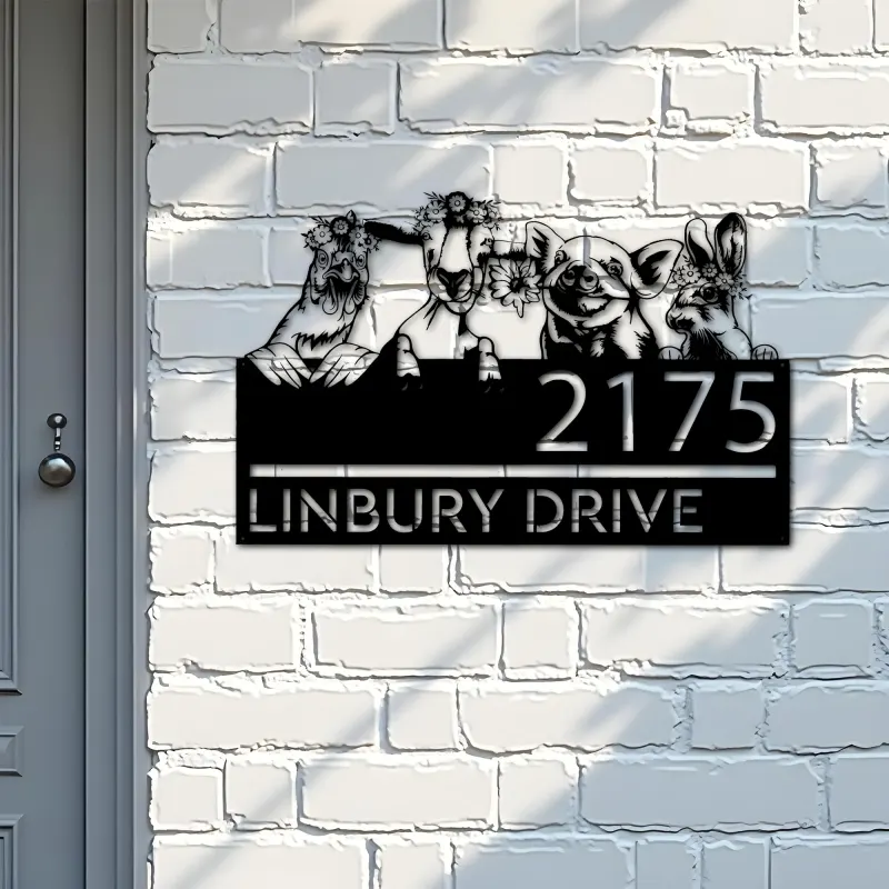 Custom Metal Goat pig chicken rabbit farm animals ranch Metal Address Sign, House number, Outdoor Number Signage, Yard Sign Address Plate