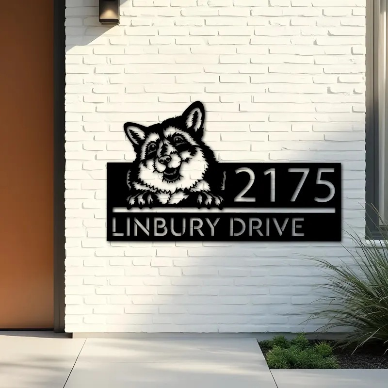 Custom Metal Peeking Fox Wild animal wildlife Metal Address Sign, House number, Outdoor Number Signage, Yard Sign Address Plate
