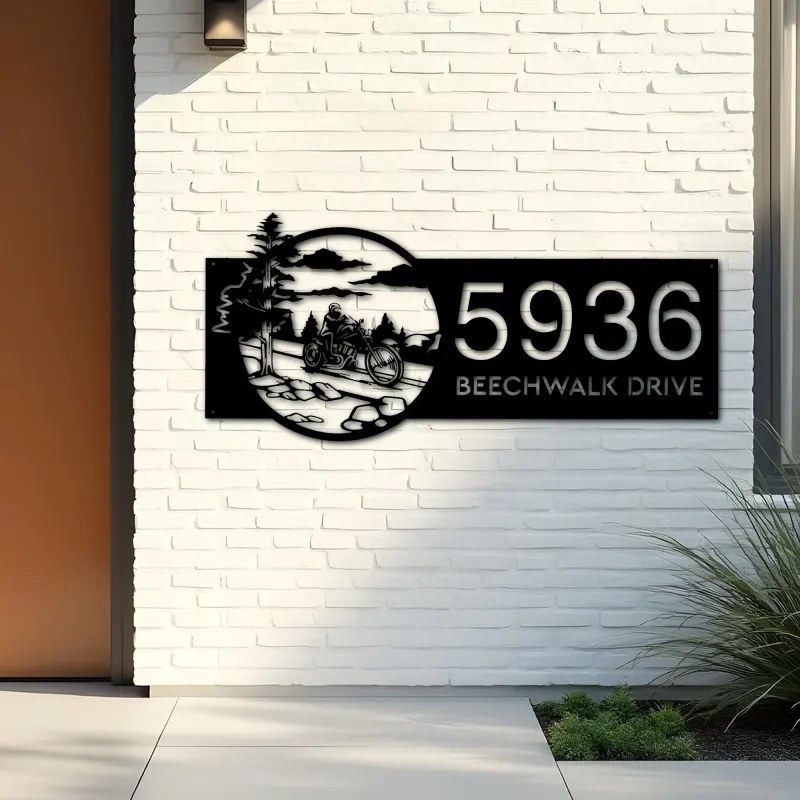 Custom Metal Motocycle Biker Bike rider Metal Address Sign, House number, Outdoor Number Signage, Yard Sign Address Plate