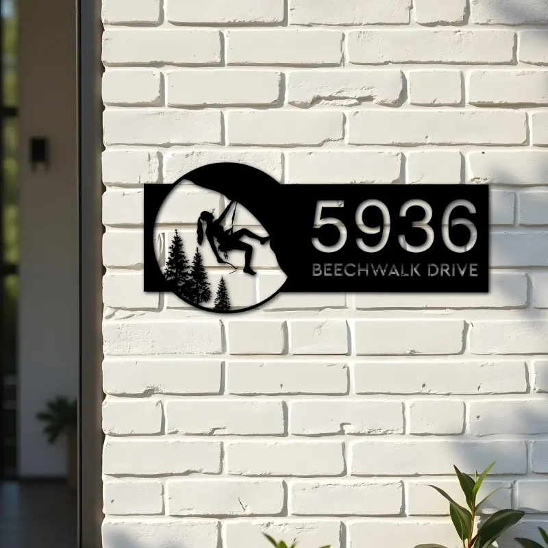 Custom Metal Mountain Rock climbing Metal Address Sign, House number, Outdoor Number Signage, Yard Sign Address Plate