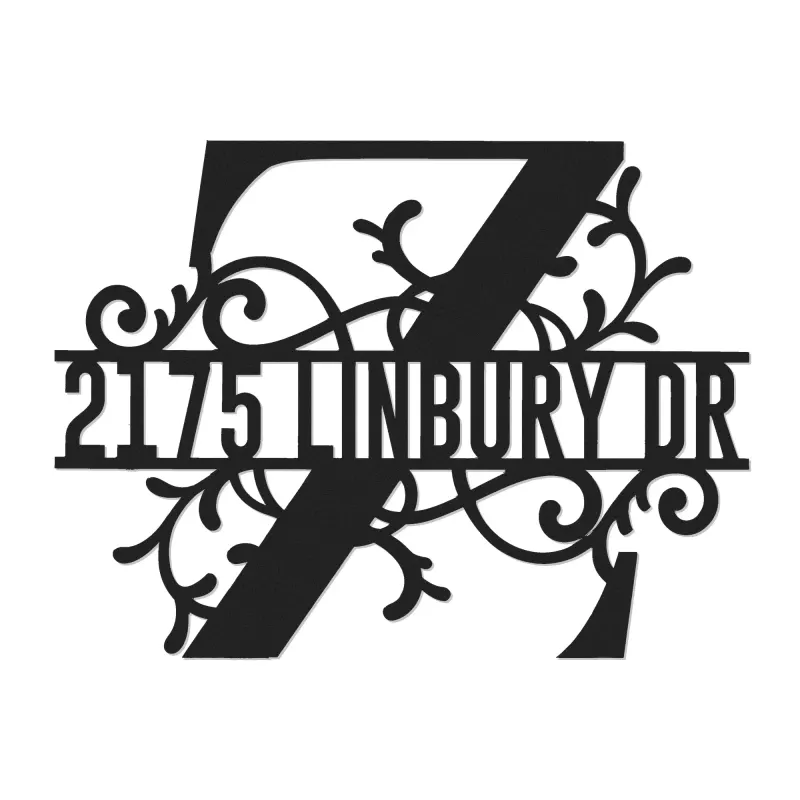 Custom Metal Floral Monogram Split Letter Z Metal Address Sign House number Hanging Address Plaque Yard Sign Outdoor decor