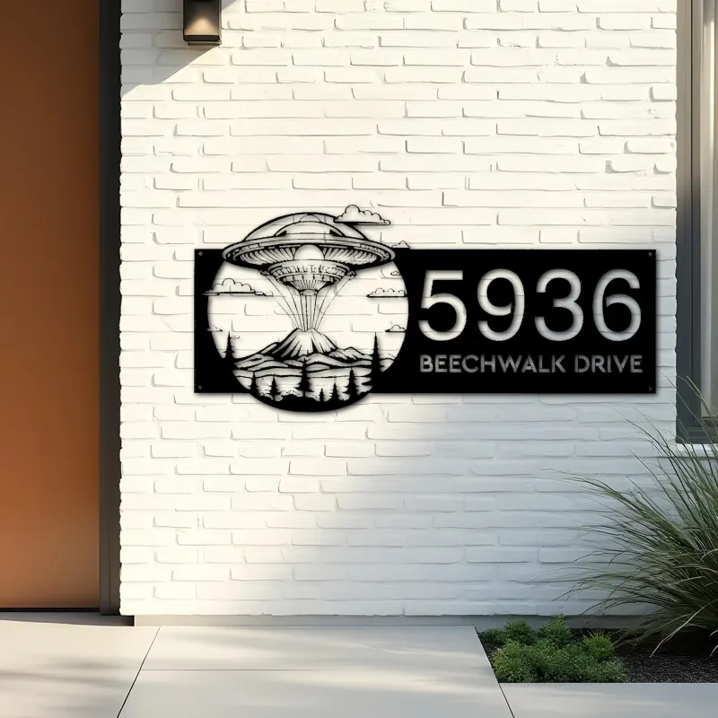 Custom Metal UFO Spaceship Metal Address Sign, House number, Outdoor Number Signage, Yard Sign Address Plate
