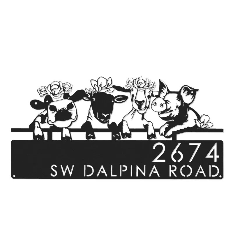 Custom Metal Goat Cow sheep pig farmhouse farm animals Metal Address Sign, House number, Outdoor Number Signage, Yard Sign Address Plate