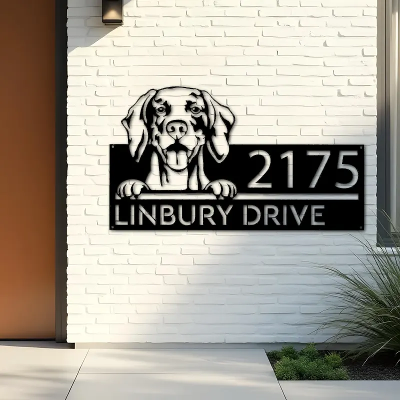 Custom Metal Weimaraner Dog Cute puppy Metal Address Sign House number Hanging Address Plaque Yard Sign Outdoor decor