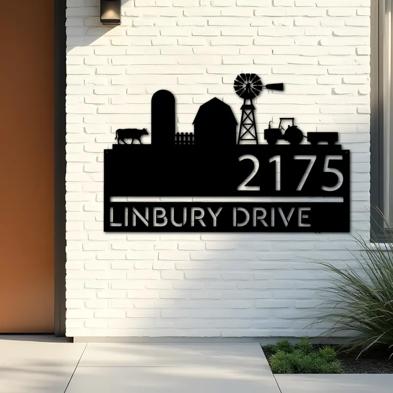 Custom Metal Farm landscape ranch Metal Address Sign, House number, Outdoor Number Signage, Yard Sign Address Plate