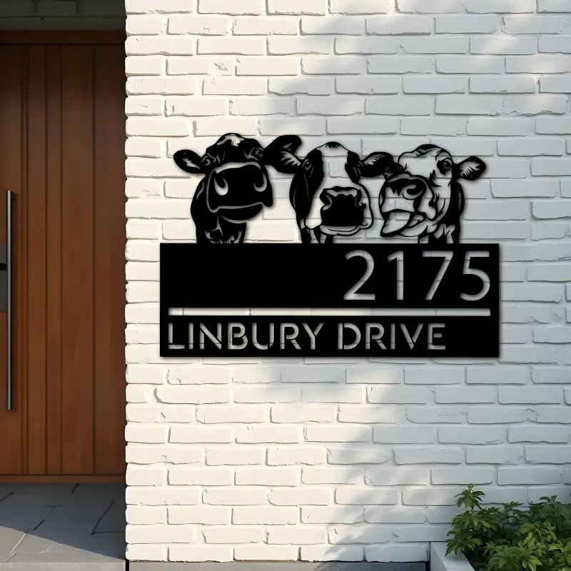 Custom Metal Cows Heifers farmhouse Metal Address Sign House number Hanging Address Plaque Yard Sign Outdoor decor