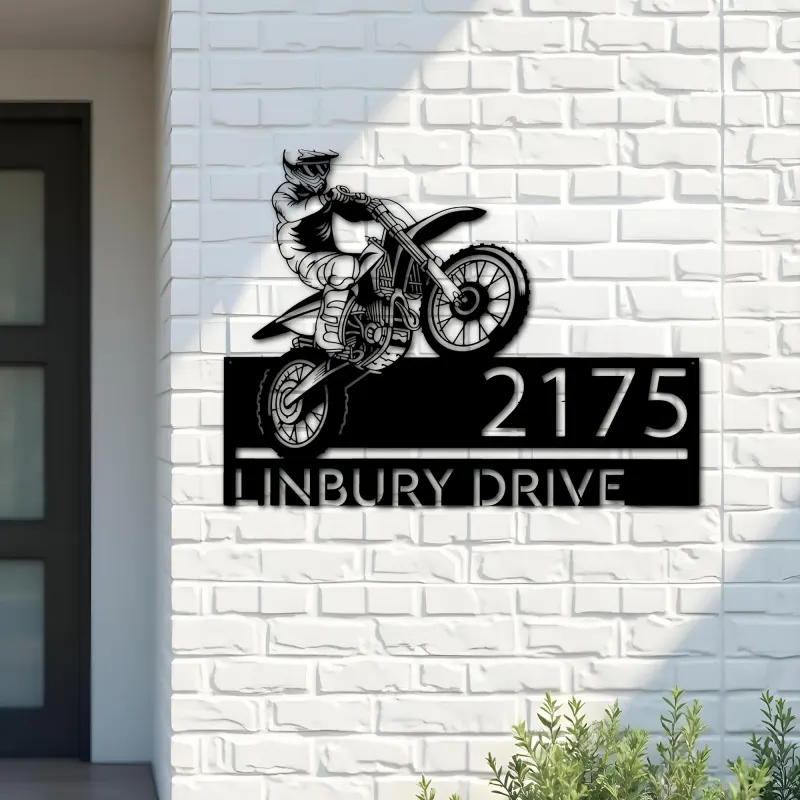 Custom Metal Dirtbike Motocross rider Metal Address Sign, House number, Outdoor Number Signage, Yard Sign Address Plate