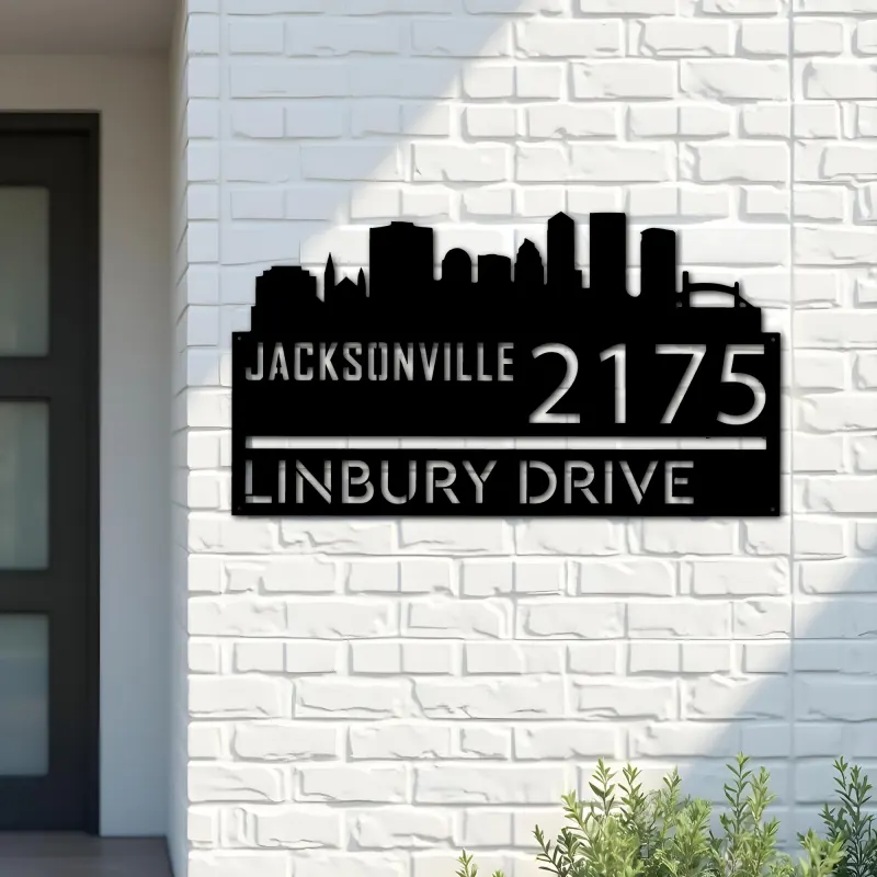 Custom Metal Jacksonville city skyline Metal Address Sign Hanging Address Plaque house number Yard Outdoor Sign
