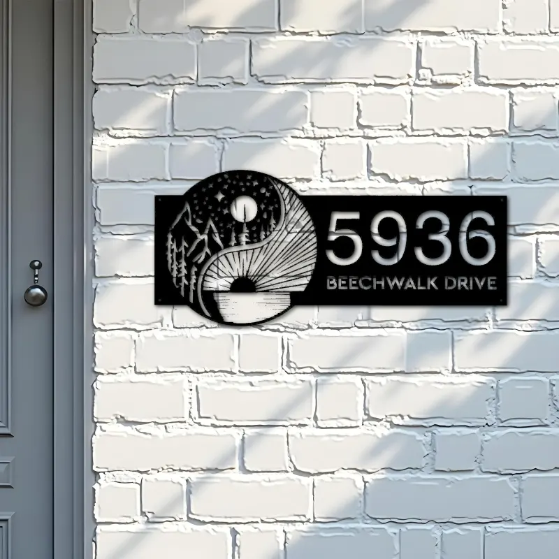 Custom Metal Yin Yang sun and moon Metal Address Sign, House number, Outdoor Number Signage, Yard Sign Address Plate