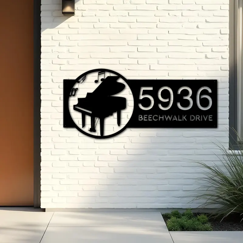 Custom Metal Piano musical instrument Metal Address Sign Custom House number Hanging Address Plaque Yard Sign Outdoor