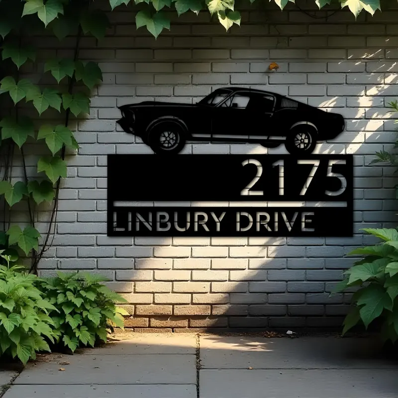Custom Metal Muscle sport car Metal Address Sign, House number, Outdoor Number Signage, Yard Sign Address Plate