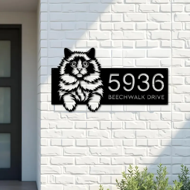 Custom Metal Ragdoll Cat Pet kitty Metal Address Sign, House number, Outdoor Number Signage, Yard Sign Address Plate