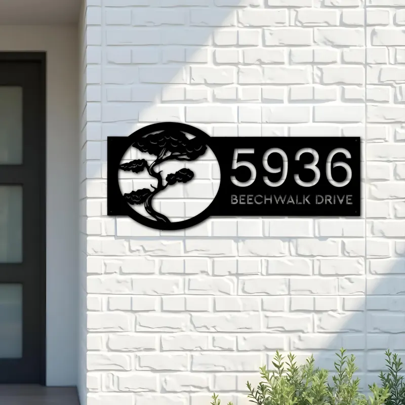 Custom Metal Bonsai tree Metal Address Sign, House number, Outdoor Number Signage, Yard Sign Address Plate