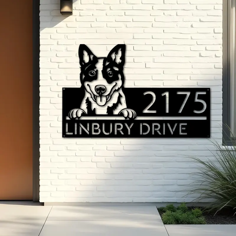 Custom Metal Blue heeler dog cute puppy Metal Address Sign House number Hanging Address Plaque Yard Sign Outdoor decor