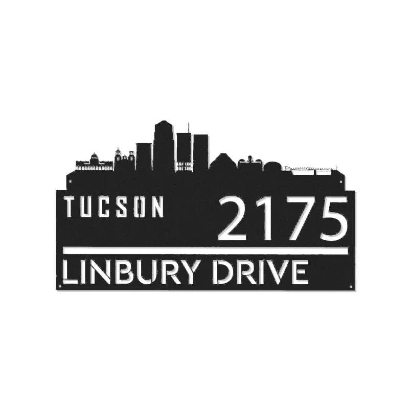 Custom Metal Tucson city skyline Metal Address Sign Hanging Address Plaque house number Yard Outdoor Sign
