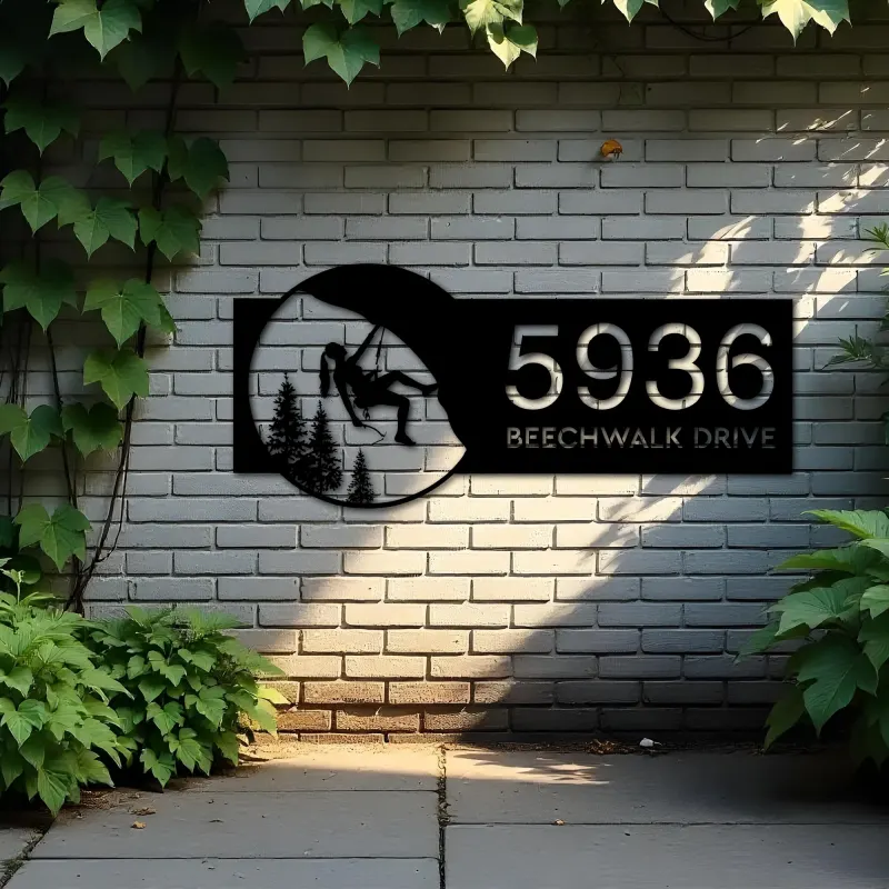 Custom Metal Mountain Rock climbing Metal Address Sign, House number, Outdoor Number Signage, Yard Sign Address Plate