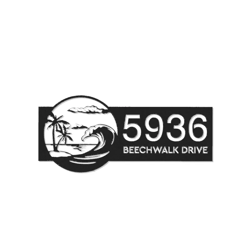 Custom Metal Waves palm tree Metal Address Sign, House number, Outdoor Number Signage, Yard Sign Address Plate