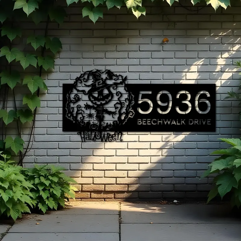 Custom Metal Scarecrow Halloween Metal Address Sign House number Hanging Address Plaque Yard Outdoor Sign