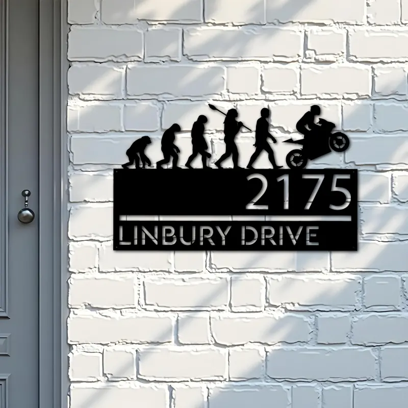Custom Metal Motocycle evolution biker Metal Address Sign, House number, Outdoor Number Signage, Yard Sign Address Plate