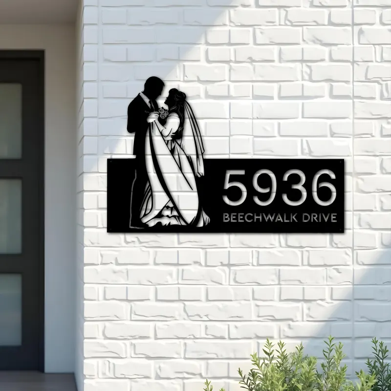Custom Metal Couple Dancing bride and groom Metal Address Sign, House number, Outdoor Number Signage, Yard Sign Address Plate