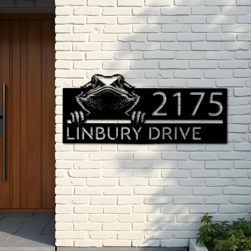 Custom Metal Peeking Bearded Dragon Metal Address Sign, House number, Outdoor Number Signage, Yard Sign Address Plate
