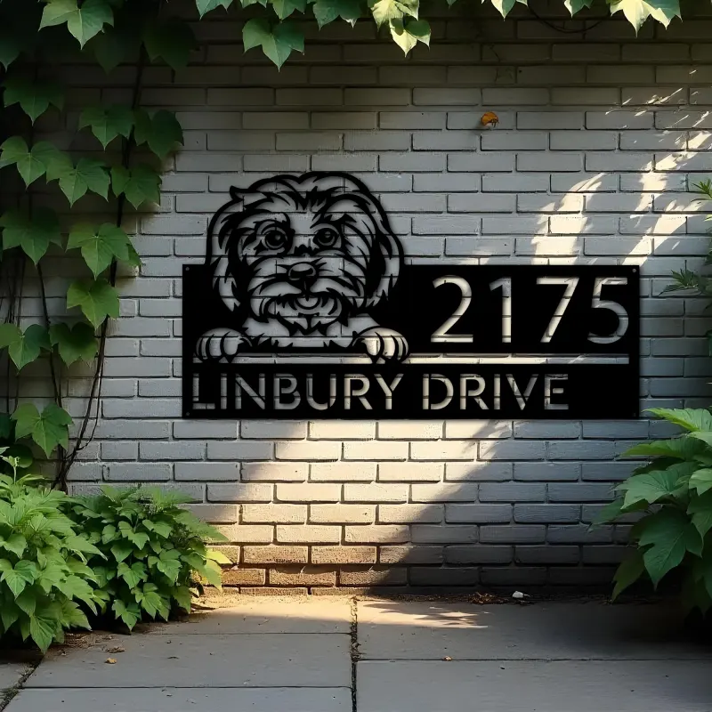Custom Metal Maltese dog Cute puppy Metal Address Sign House number Hanging Address Plaque Yard Sign Outdoor decor