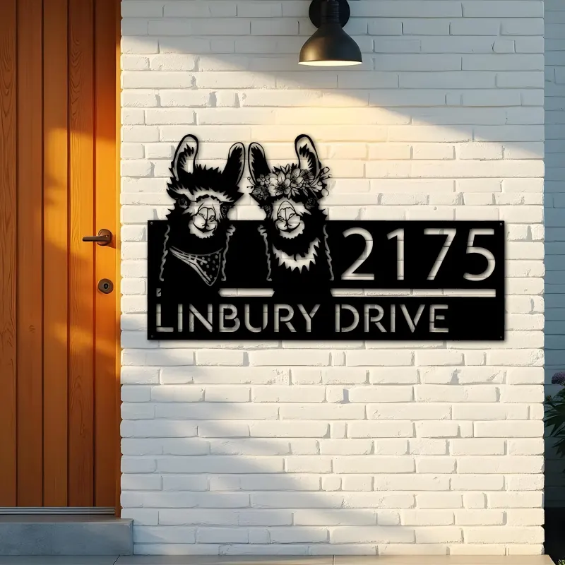 Custom Metal Llamas Metal Address Sign, House number, Outdoor Number Signage, Yard Sign Address Plate