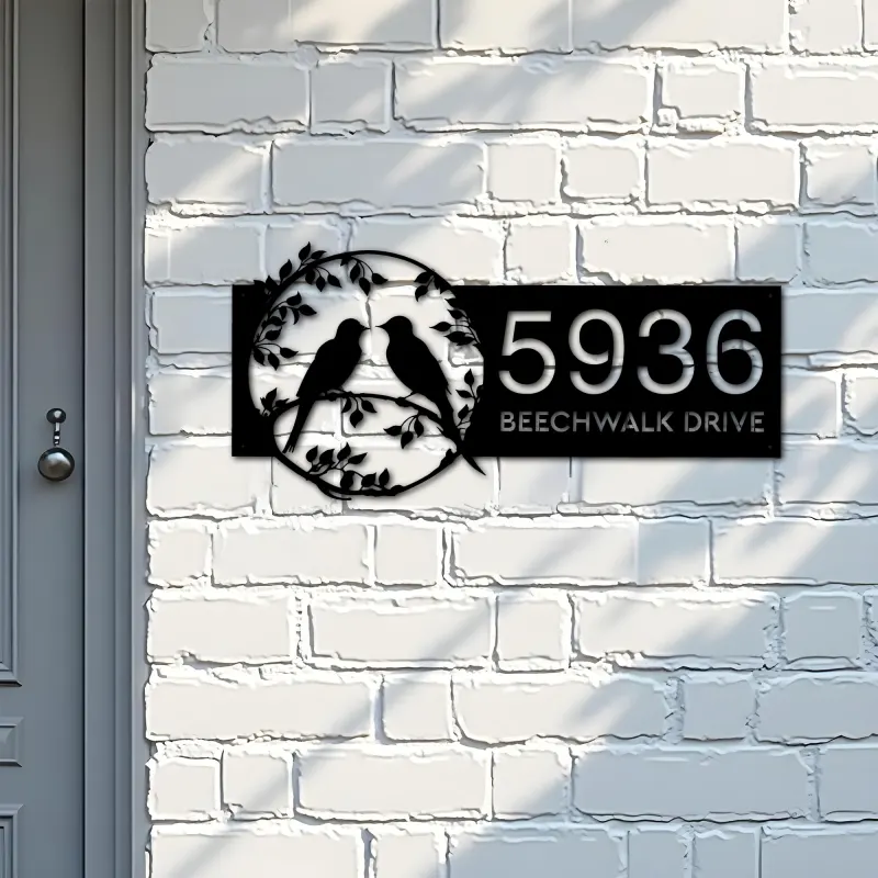 Custom Metal Bird couple Metal Address Sign, House number, Outdoor Number Signage, Yard Sign Address Plate002