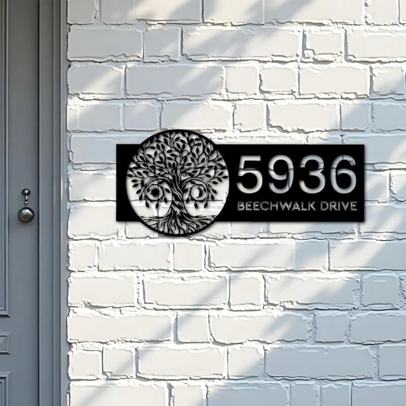 Custom Metal Tree of Life with Sun and Moon Metal Address Sign Custom House number Hanging Address Plaque Yard Sign Outdoor