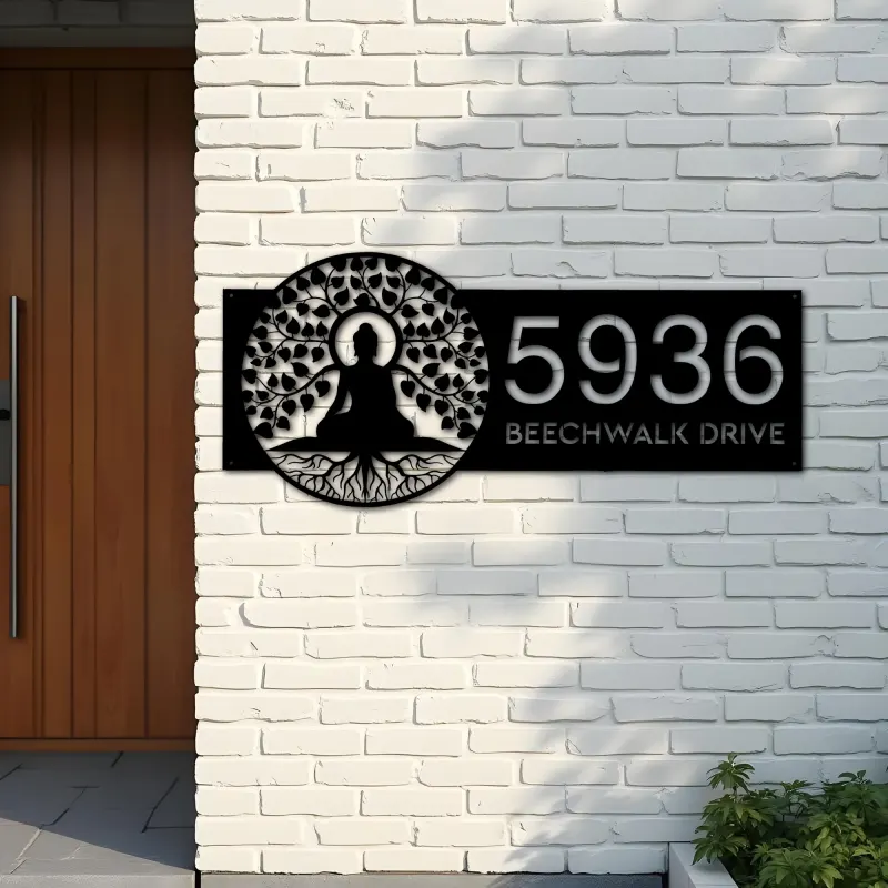 Custom Metal Buddha tree of life Metal Address Sign, House number, Outdoor Number Signage, Yard Sign Address Plate
