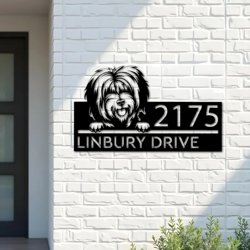 Custom Metal Tibetan Terrier dog Puppy Metal Address Sign House number Hanging Address Plaque Yard Sign Outdoor decor