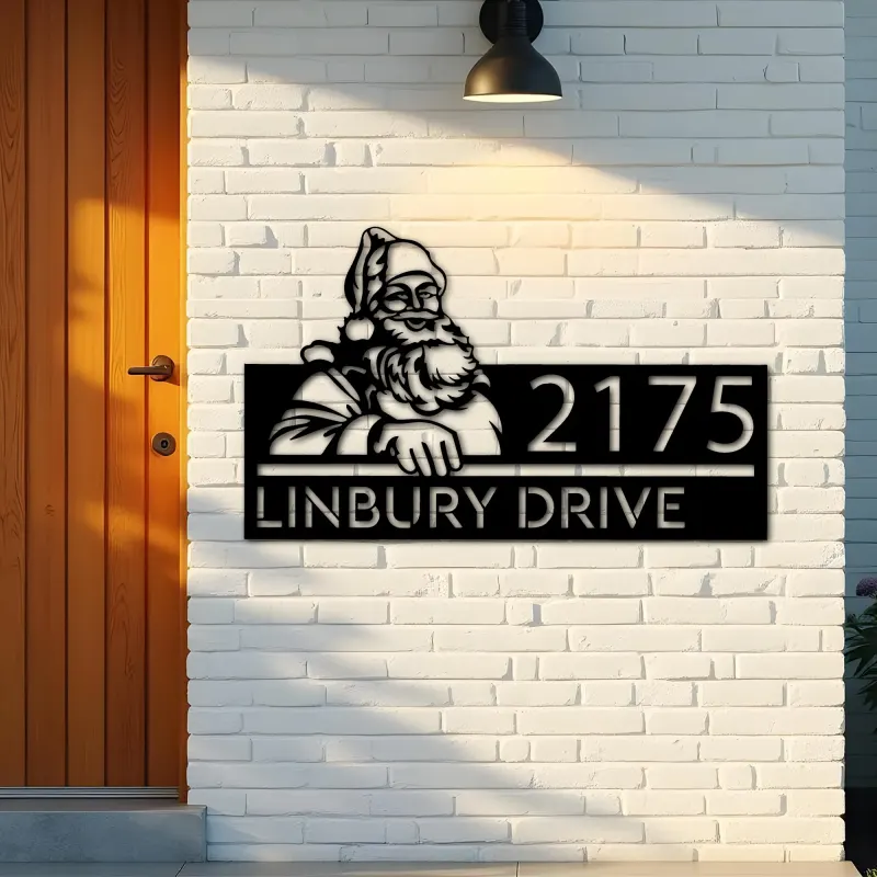 Custom Metal Santa Claus Metal Address Sign, House number, Outdoor Number Signage, Yard Sign Address Plate