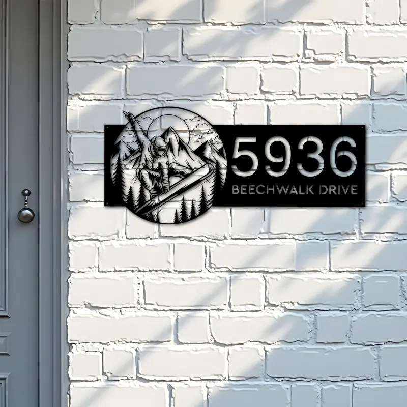 Custom Metal Snowboard Snowboarder winter sport Metal Address Sign, House number, Outdoor Number Signage, Yard Sign Address Plate