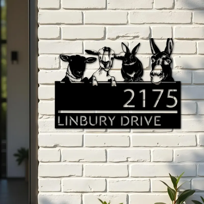 Custom Metal Goat Sheep Donkey rabbit farmhouse Metal Address Sign House number Hanging Address Plaque Yard Sign Outdoor decor