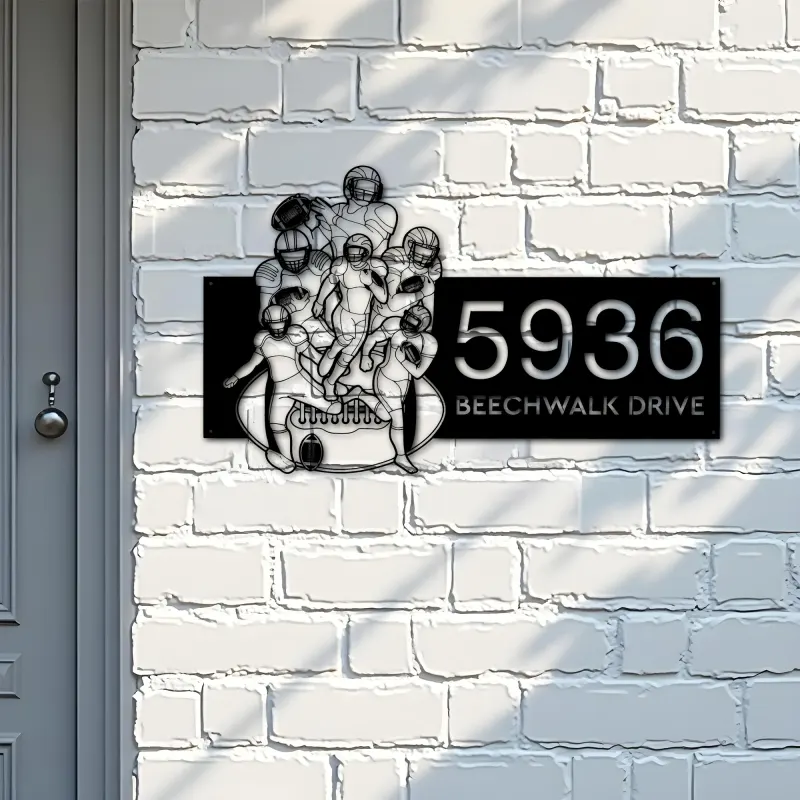 Custom Metal Football player Sport Metal Address Sign, House number, Outdoor Number Signage, Yard Sign Address Plate