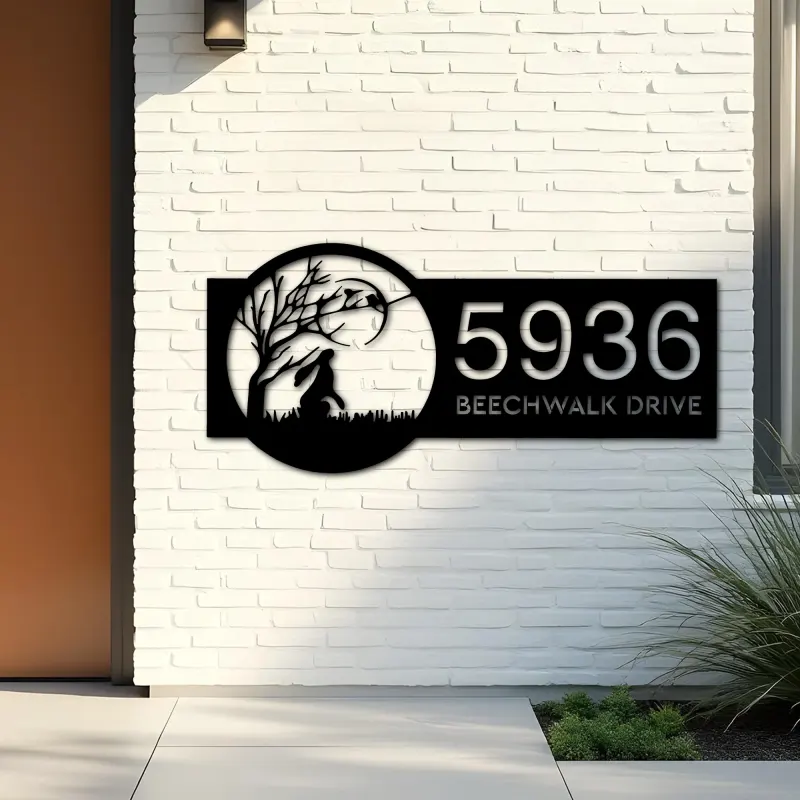 Custom Metal Hare Metal Address Sign, House number, Outdoor Number Signage, Yard Sign Address Plate001
