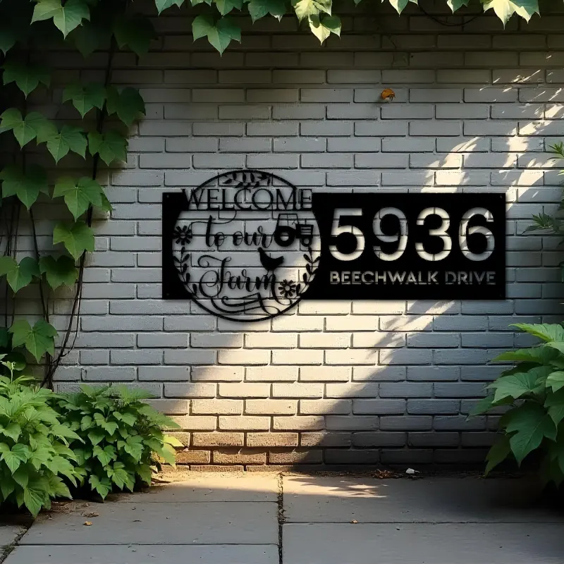 Custom Metal Welcome to our farm Metal Address Sign, House number, Outdoor Number Signage, Yard Sign Address Plate