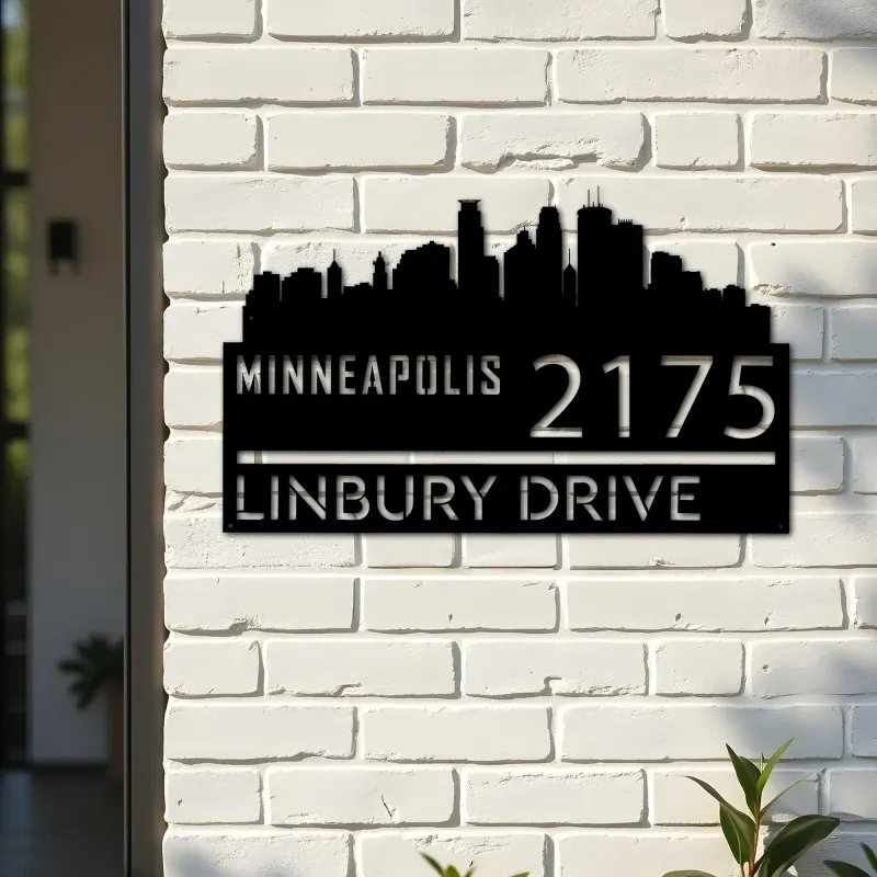 Custom Metal Minneapolis city skyline Metal Address Sign Hanging Address Plaque house number Yard Outdoor Sign