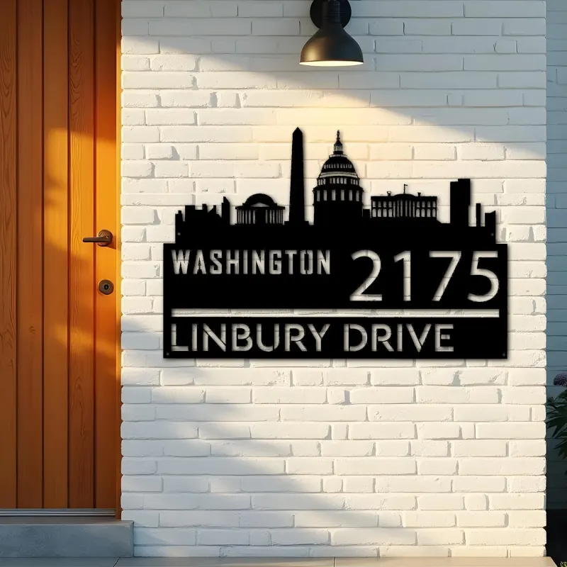 Custom Metal Washington city skyline Metal Address Sign Hanging Address Plaque house number Yard Outdoor Sign