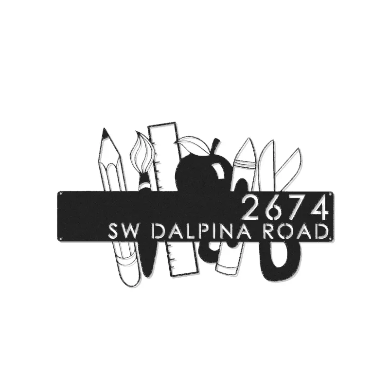 Custom Metal Teacher Back to school learning tools Metal Address Sign, House number, Outdoor Number Signage, Yard Sign Address Plate