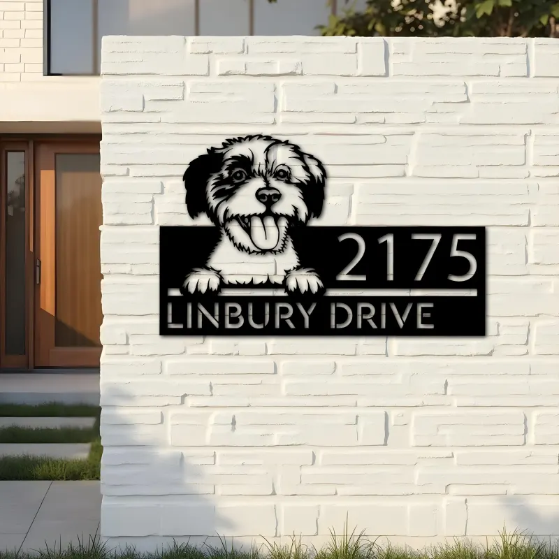 Custom Metal Cavachon dog Puppy Metal Address Sign House number Hanging Address Plaque Yard Sign Outdoor decor