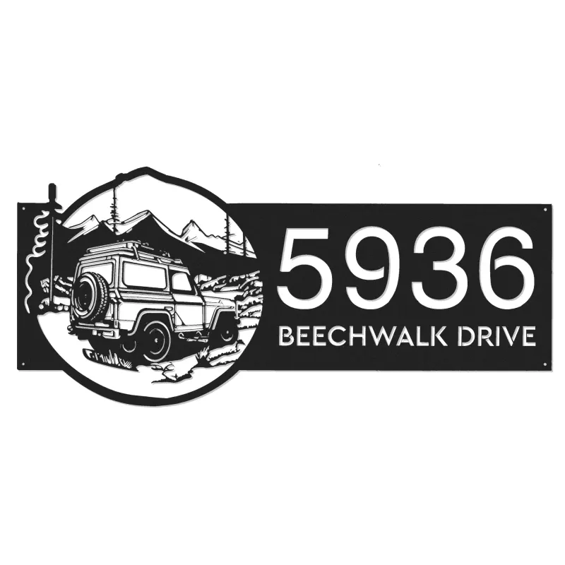 Custom Metal Offroad car mountain Metal Address Sign, House number, Outdoor Number Signage, Yard Sign Address Plate