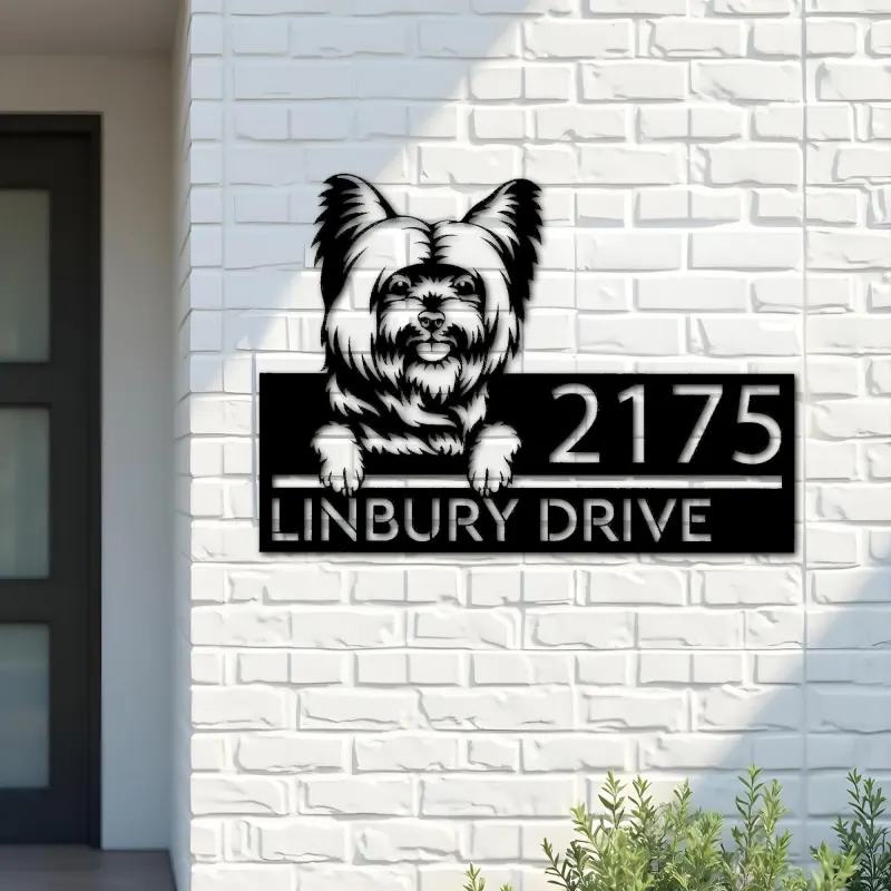 Custom Metal Yorkshire Terrier dog Puppy Metal Address Sign House number Hanging Address Plaque Yard Sign Outdoor decor