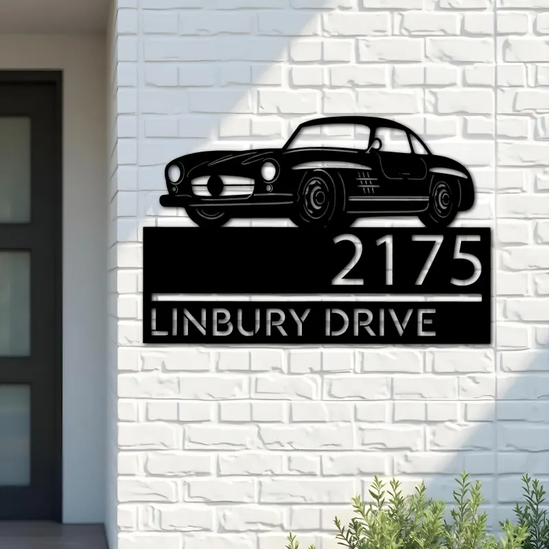 Custom Metal Classic car Metal Address Sign Custom House number Hanging Address Plaque Yard Sign Outdoor