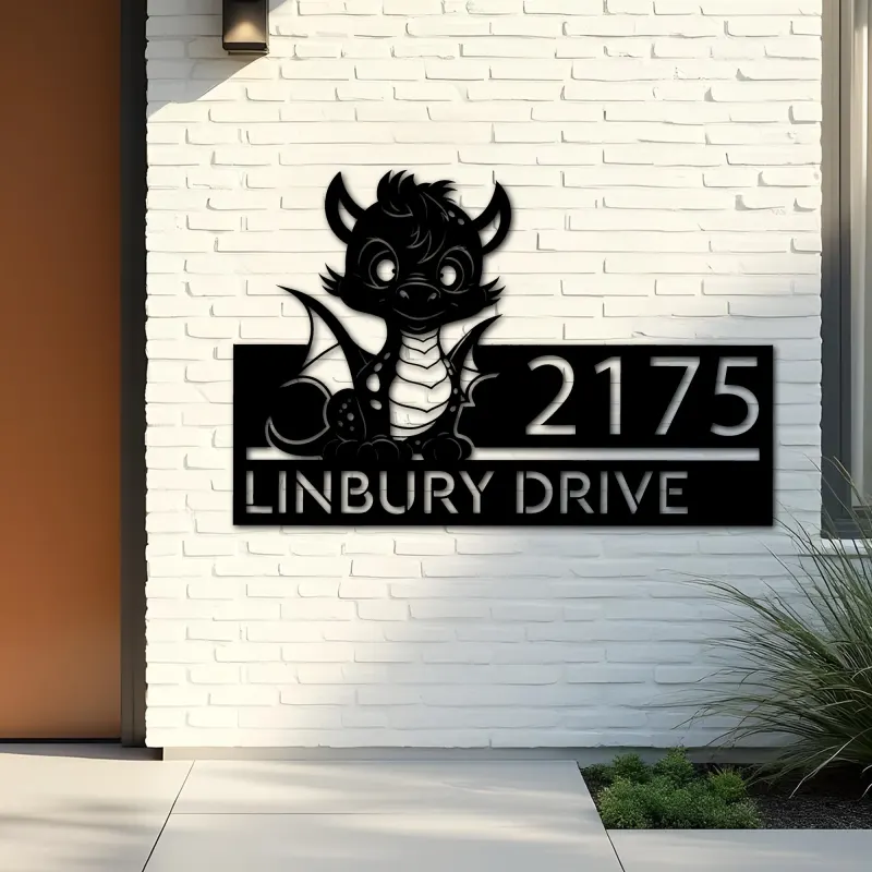 Custom Metal Cute Dragon Metal Address Sign, House number, Outdoor Number Signage, Yard Sign Address Plate