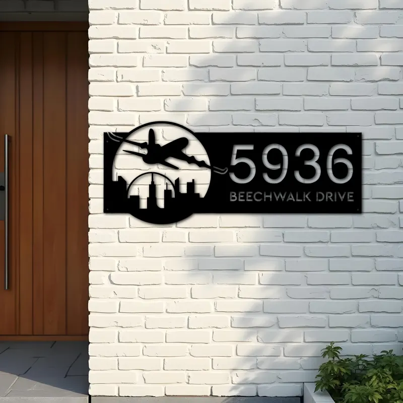 Custom Metal Airplane plane pilot Metal Address Sign, House number, Outdoor Number Signage, Yard Sign Address Plate